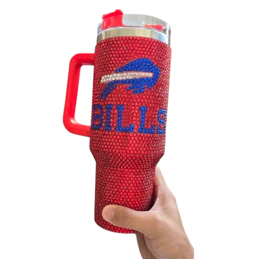 NEW RED BUFFALO BILLS SPARKLY RHINESTONE WATER BOTTLE